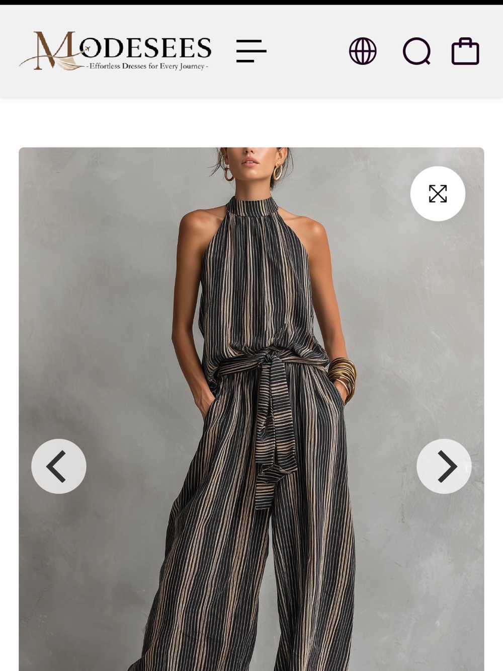 Modesees Striped Halter Wide-Leg Jumpsuit in Black and Tan